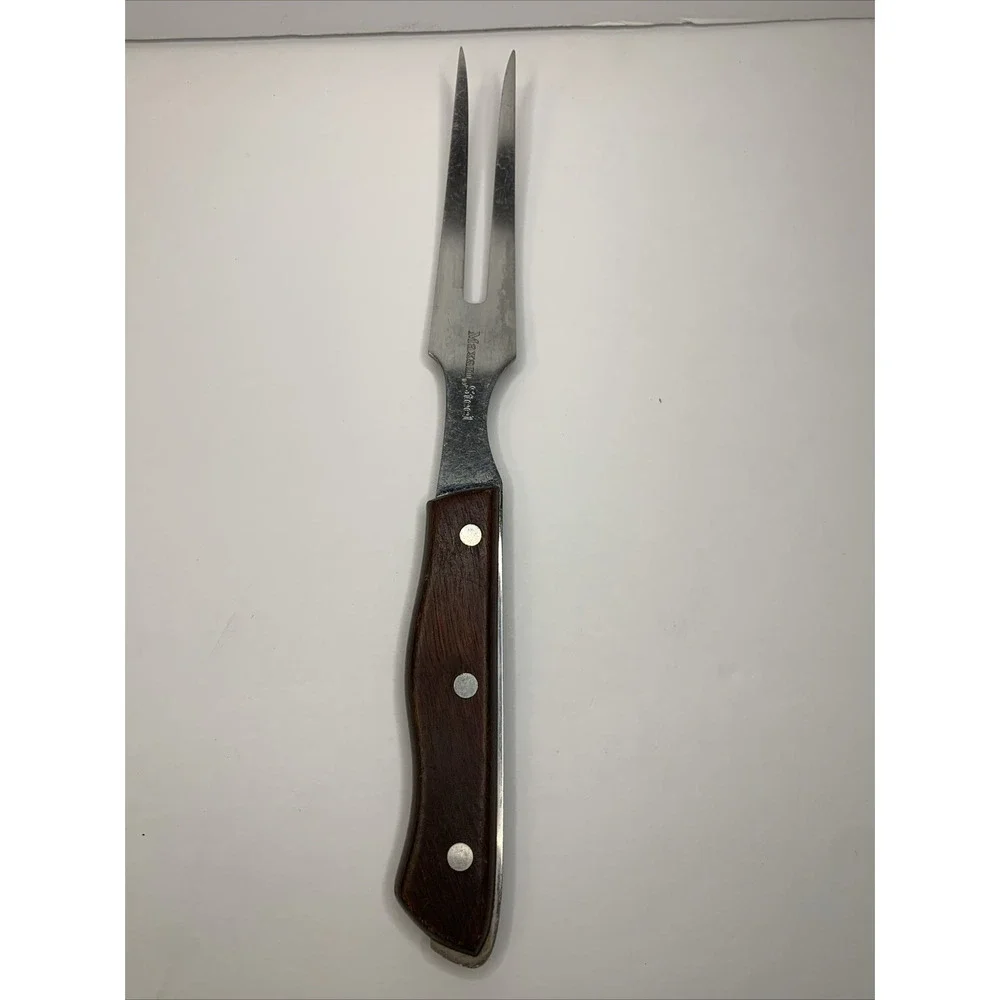Vintage Maxam Stainless Steel‎ Meat Carving Fork Wood Handle.